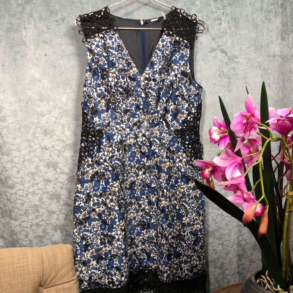 NWT Elie Tahari Wren Crochet Trim Dress blue ozone